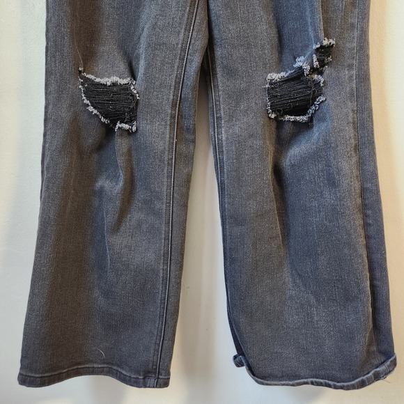 Ceros Distressed Wide Leg Jeans Ripped Knee Black Denim High Rise Size 29 - Picture 3 of 12